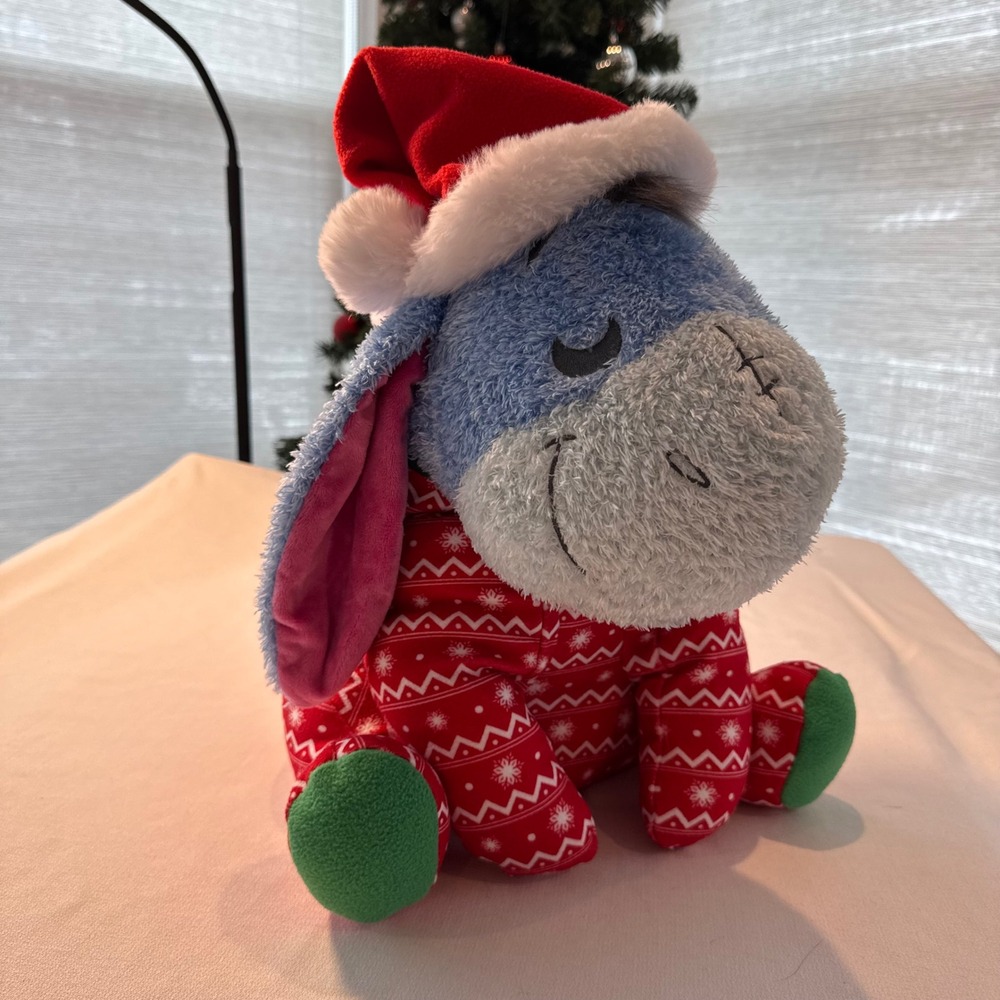 Disney Parks Weighted Eeyore‎ Pooh Plush Stuffed Animal Christmas Pajamas Santa